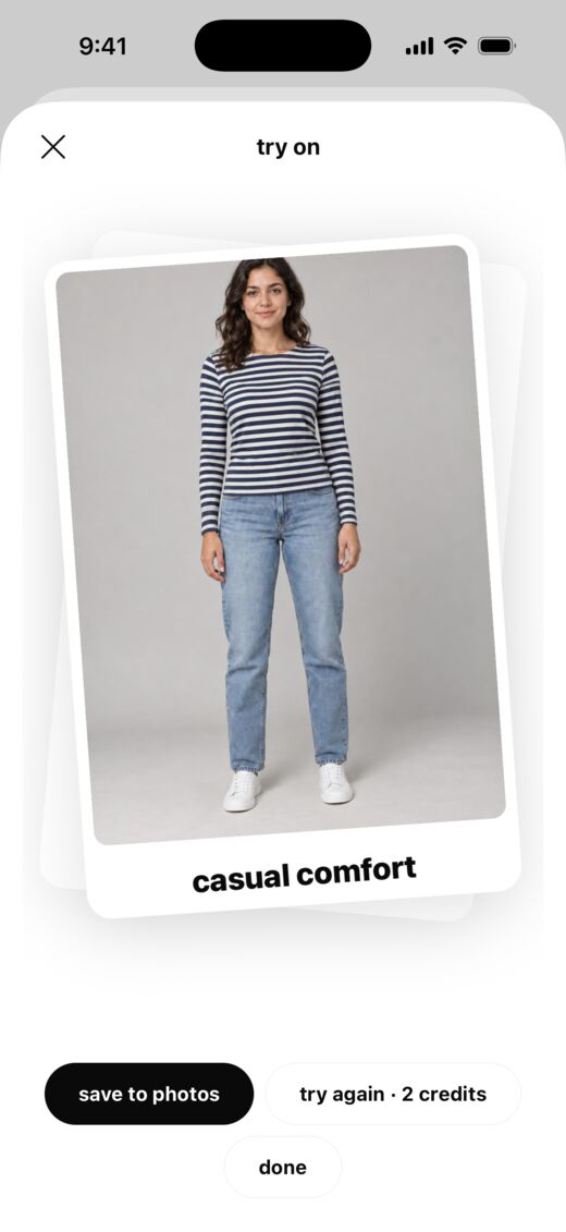 dressd try-on result: a model wearing a striped tee and jeans from the closet